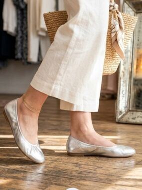 J.Crew Silver Women's Leather Ballet Flats